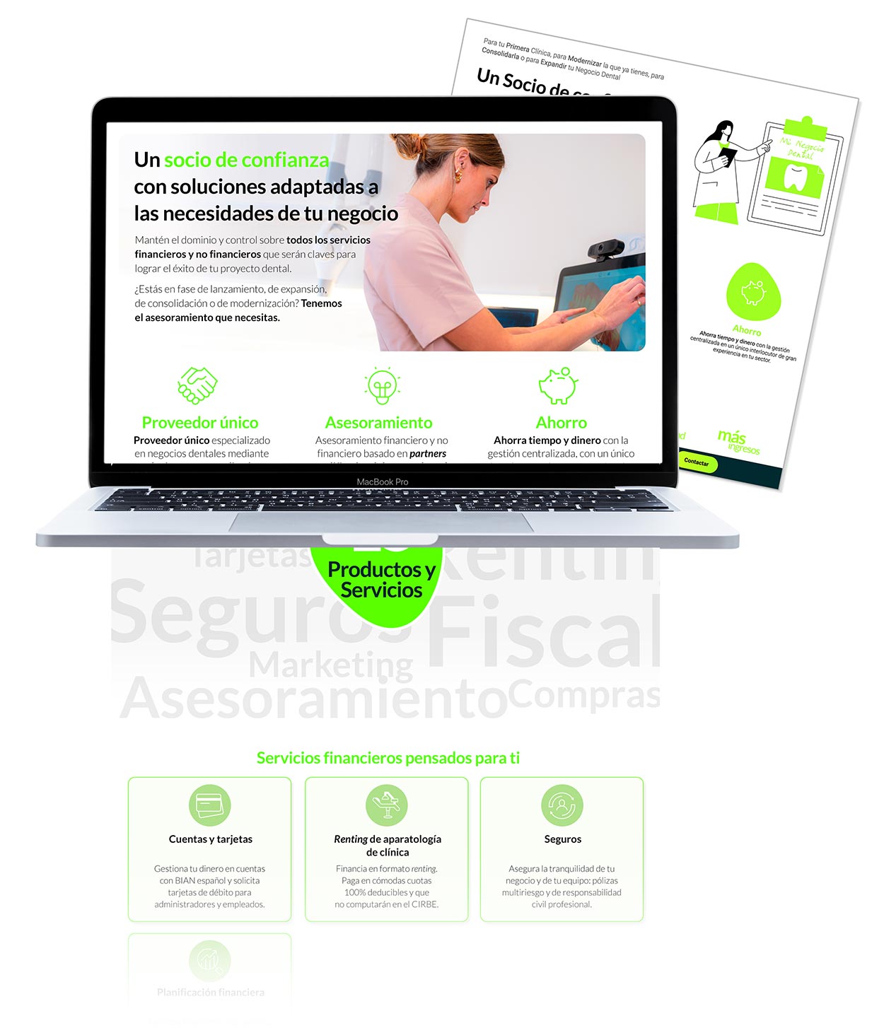 Mockup Denarius Denarius Finance. Páginas de Producto sector dental.